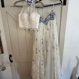 Sherri Hill White and Blue Prom Dress